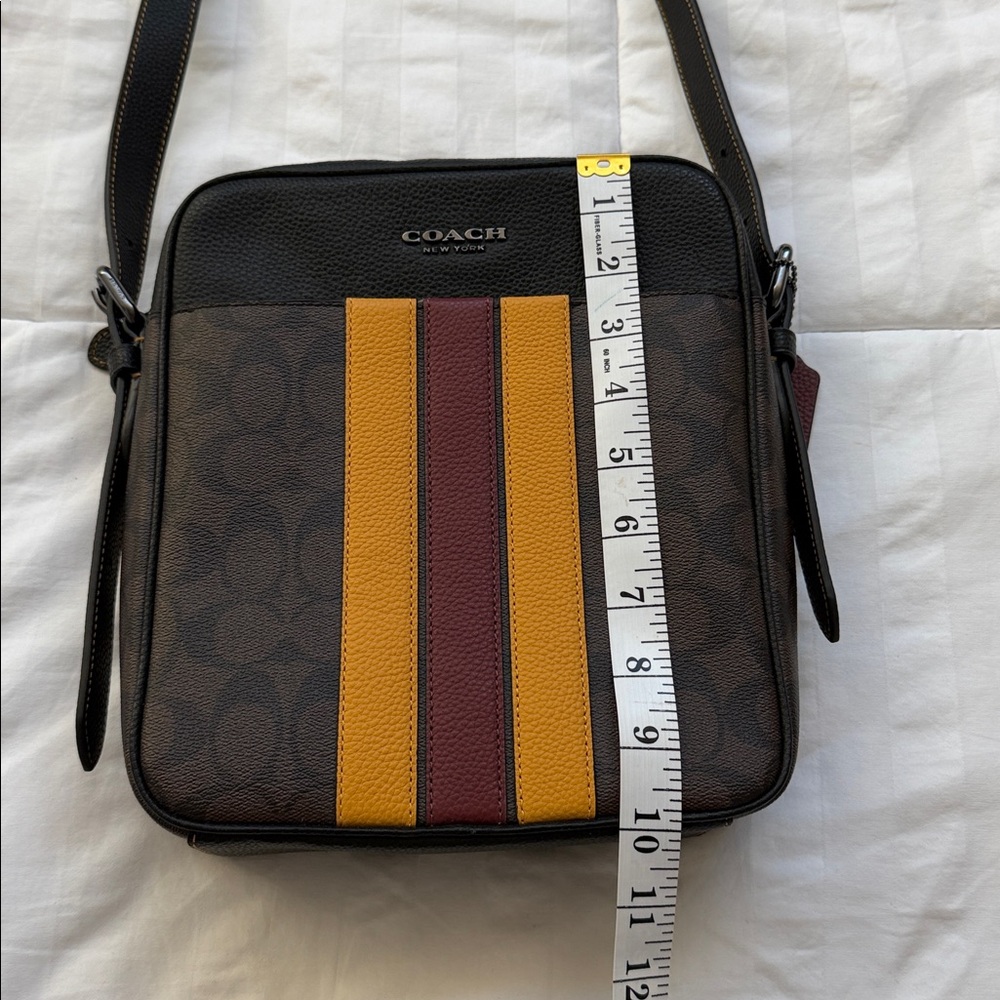 SOLD❗️Coach Men’s Brown Signature Messenger Bag with Yellow & Red Stripes - Picture 8 of 8